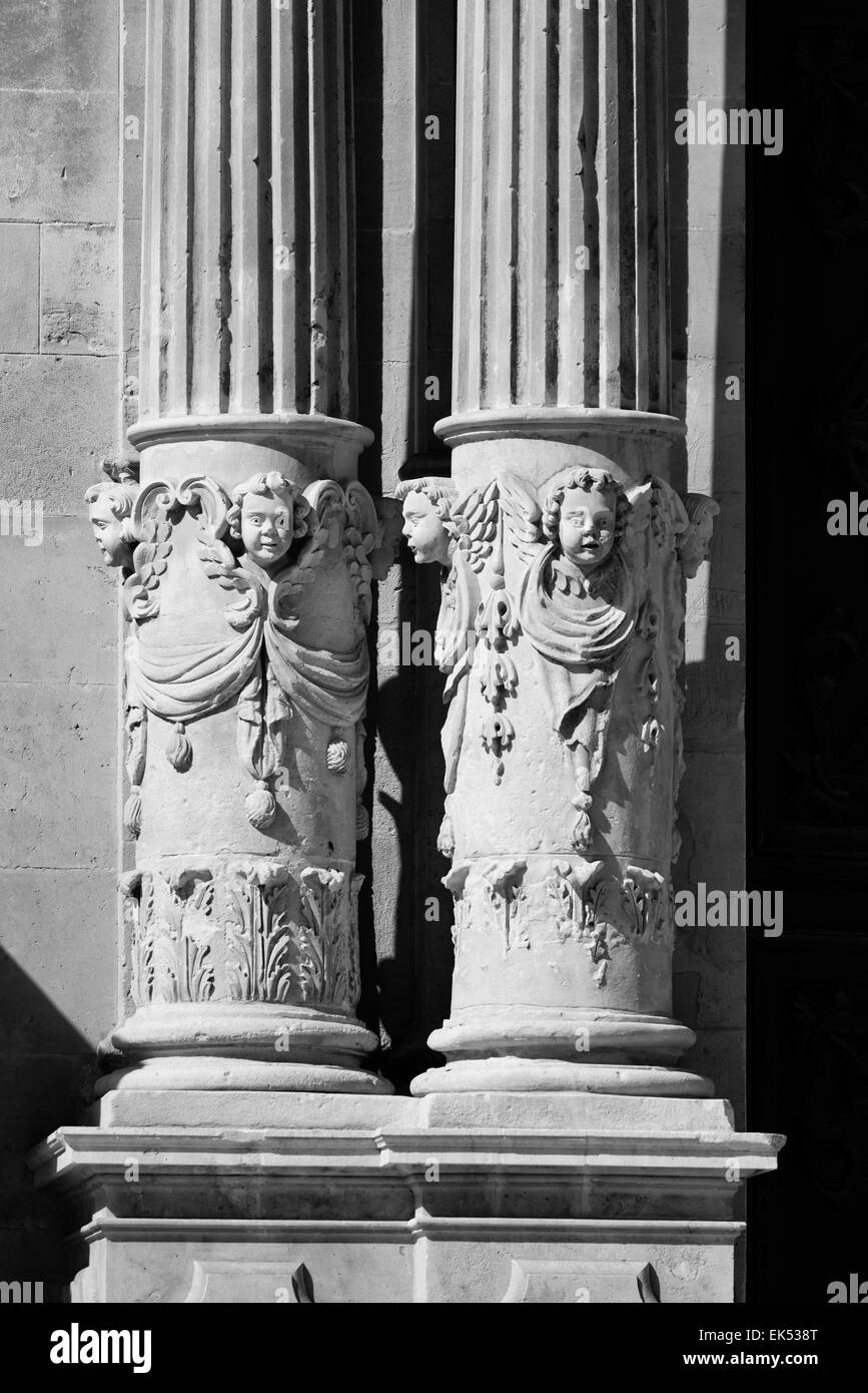 Italy, Sicily, Ragusa, view of the baroque St. John Cathedral facade (1751 a.C.), columns ornaments Stock Photo