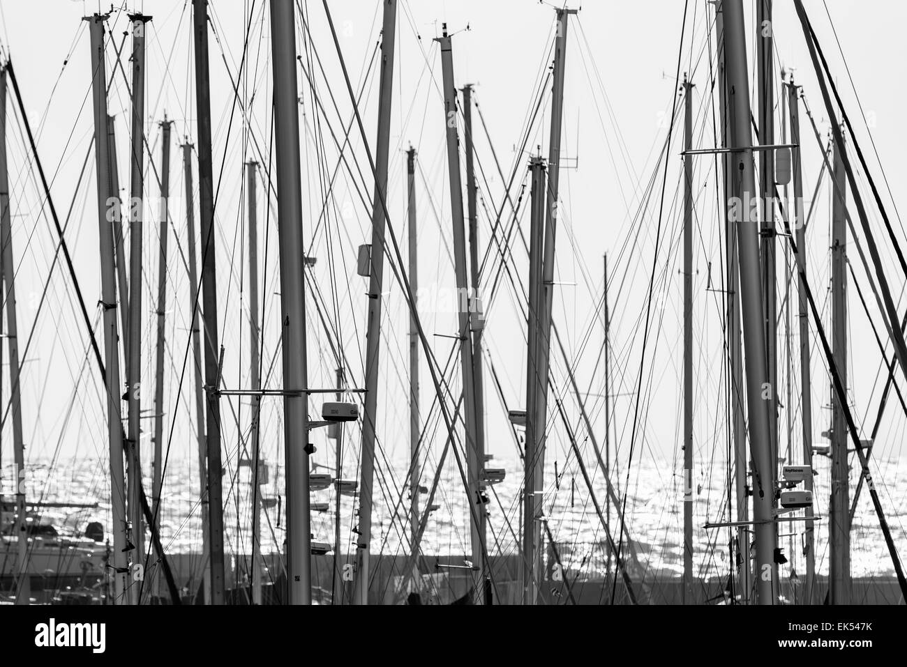 Italy, Sicily, Mediterranean sea, Marina di Ragusa; 03/02/2015, sailing boat  masts in the marina - EDITORIAL Stock Photo