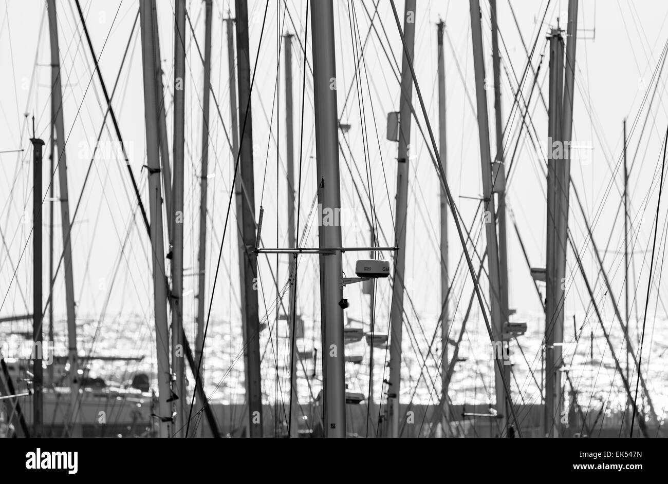 Italy, Sicily, Mediterranean sea, Marina di Ragusa; 03/02/2015, sailing boat  masts in the marina - EDITORIAL Stock Photo