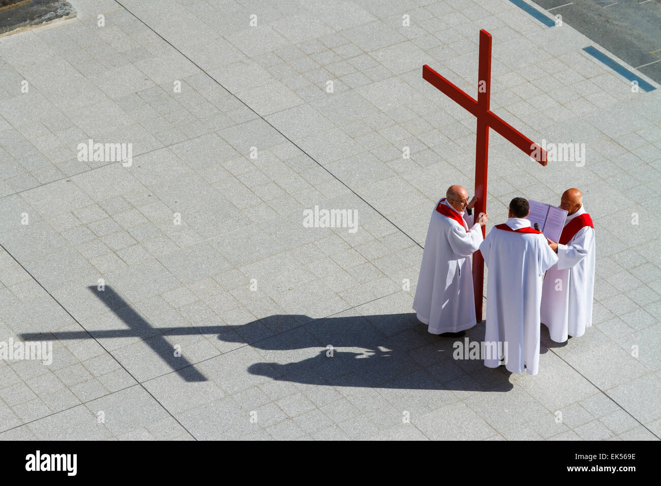 Catholic ceremony in Holy Week. Rosary Basilica square. Lourdes city. France, Europe Stock Photo