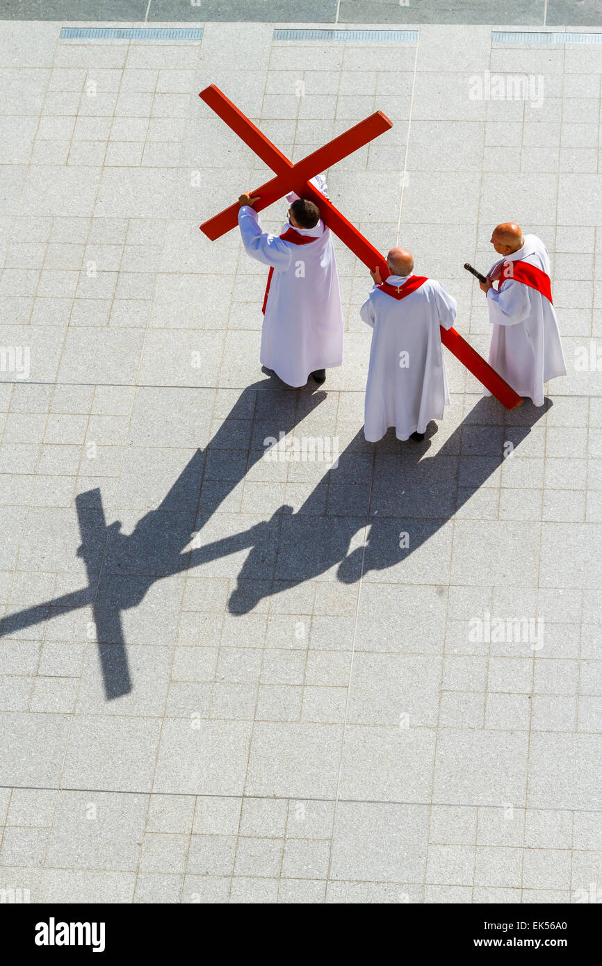 Catholic ceremony in Holy Week. Rosary Basilica square. Lourdes city. France, Europe Stock Photo