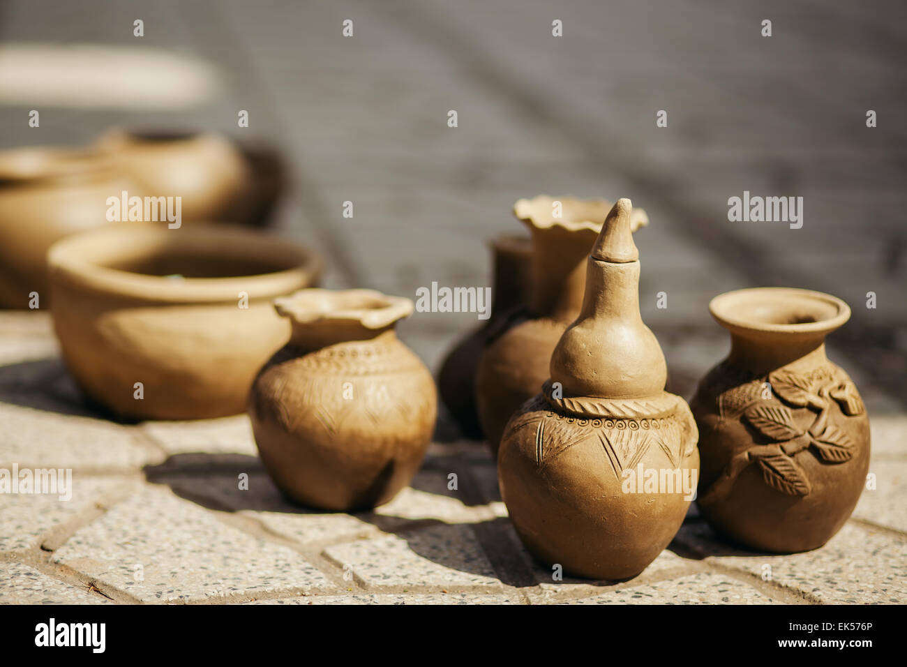 clay pot and vase handmade traditional Asia Vietnam Stock Photo