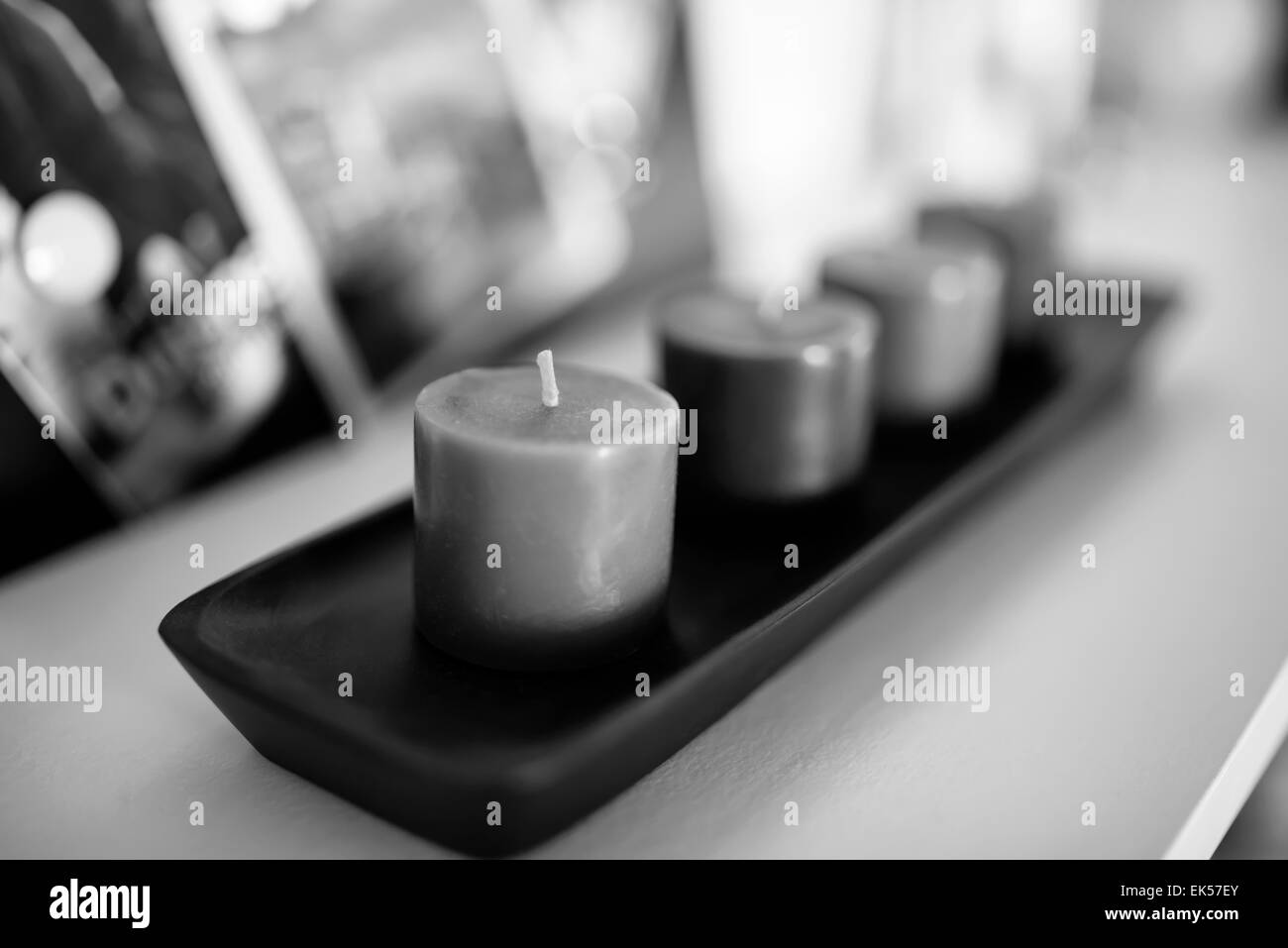 Colored candles on a shelf Stock Photo Alamy