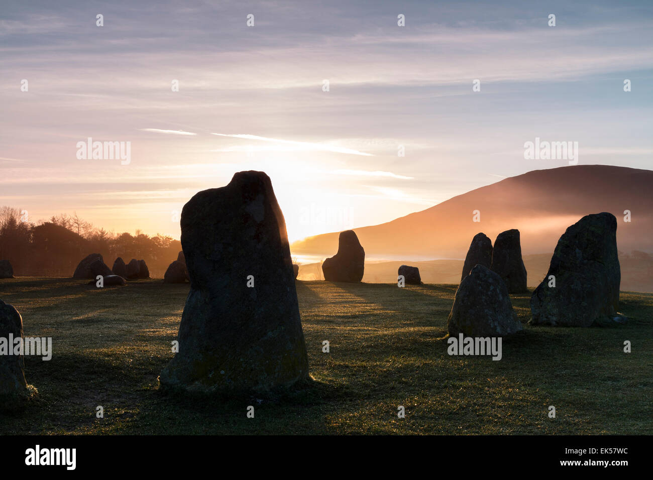 Sunrise at the Castlerigg Stone Circle Lake District Cumbria UK Stock Photo