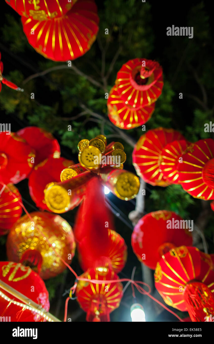 red lanterns and lucky know on chinese new year bottom view Stock Photo