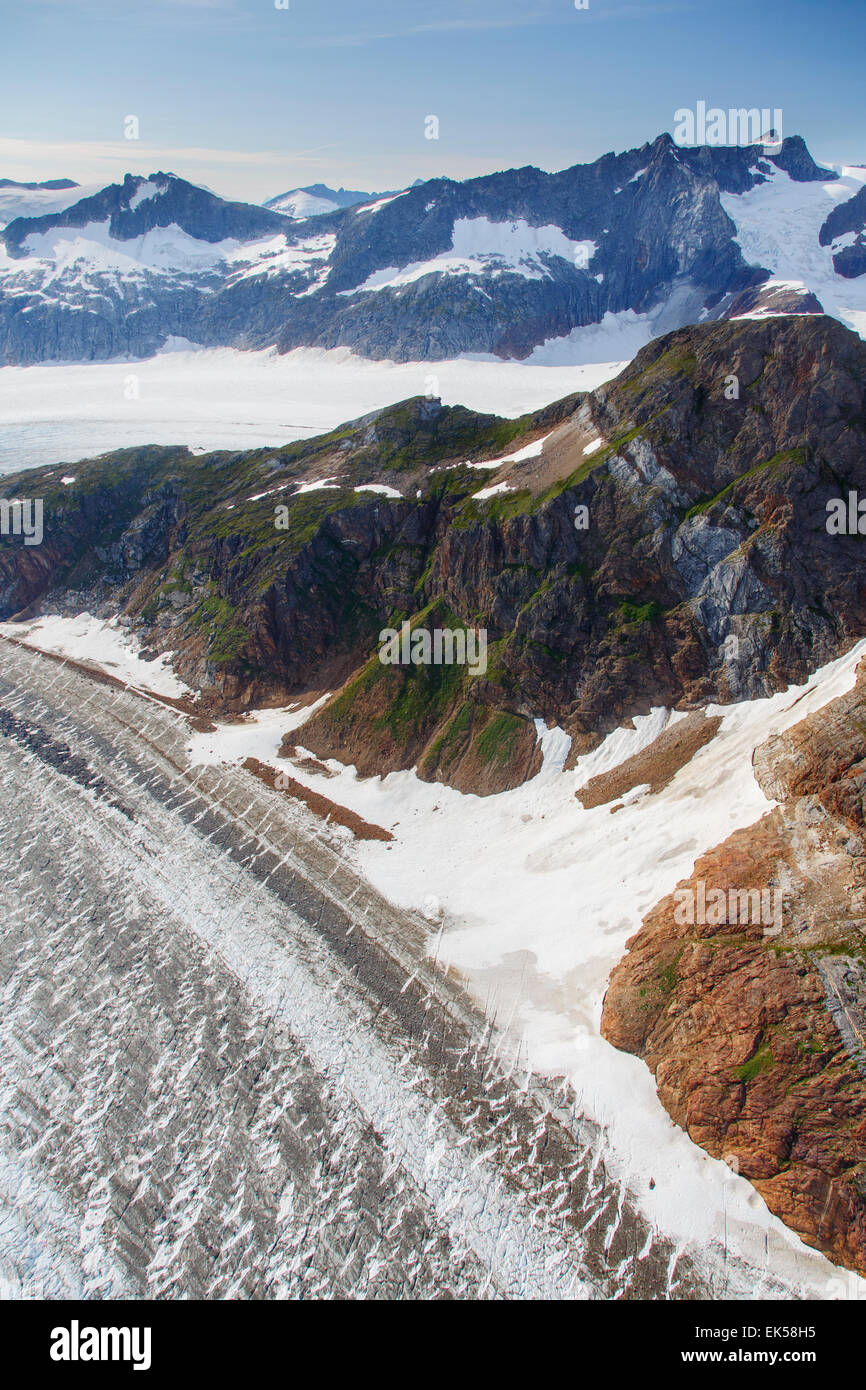 Aerial of the Herbert Glacier, Tongass National Forest, near Juneau, Alaska Stock Photo