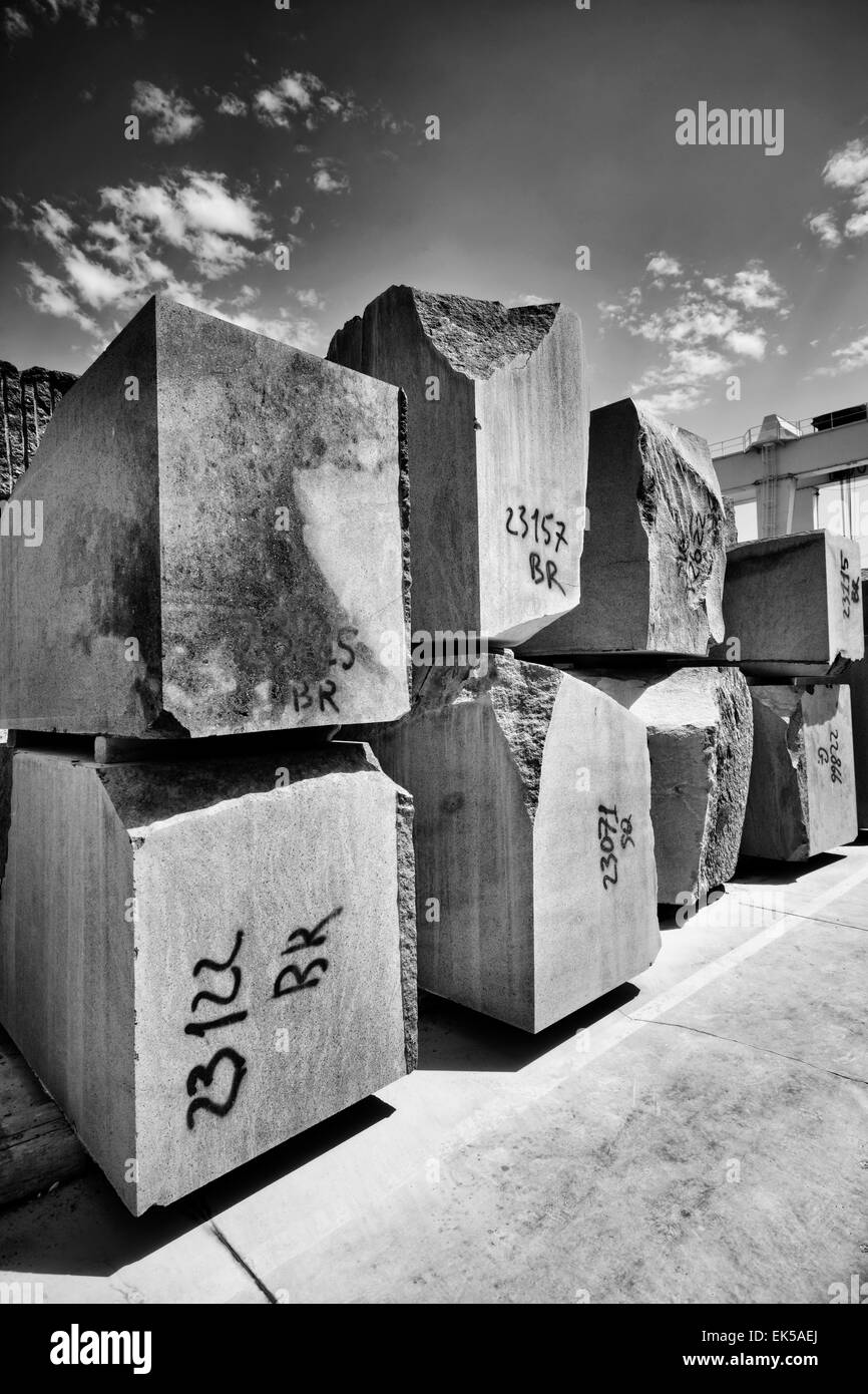 Italy, marble cutting factory, granite blocks industrial Stock Photo