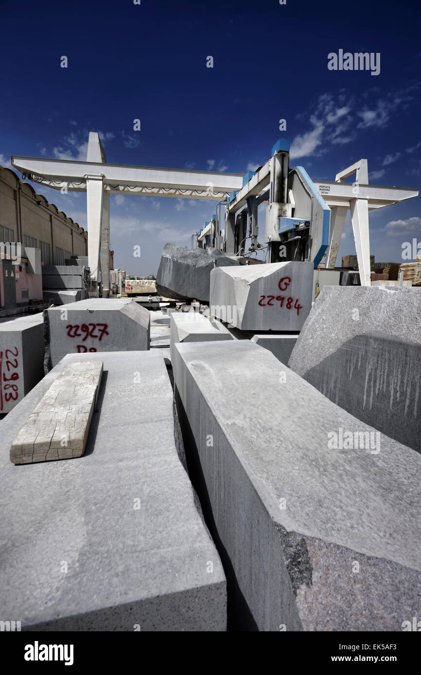 Italy, marble cutting factory, granite blocks industrial Stock Photo