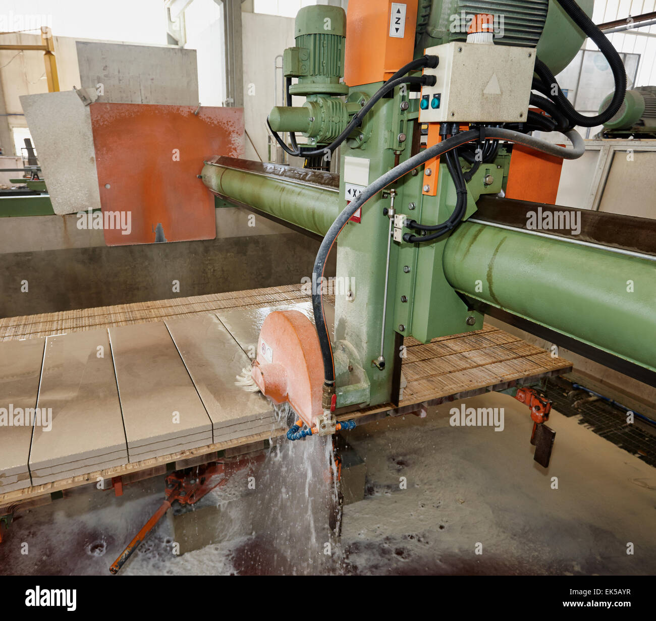 Italy, marble cutting factory, marble tiles cutting industrial Stock