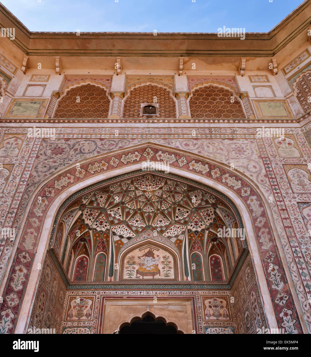 India, Rajasthan, Jaipur, the Amber Fort, wall decorations Stock Photo
