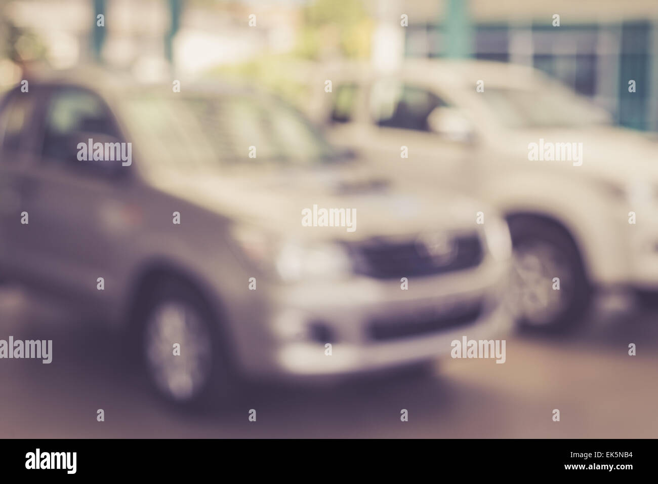 Blurred background : new car parking in showroom, vintage color Stock Photo