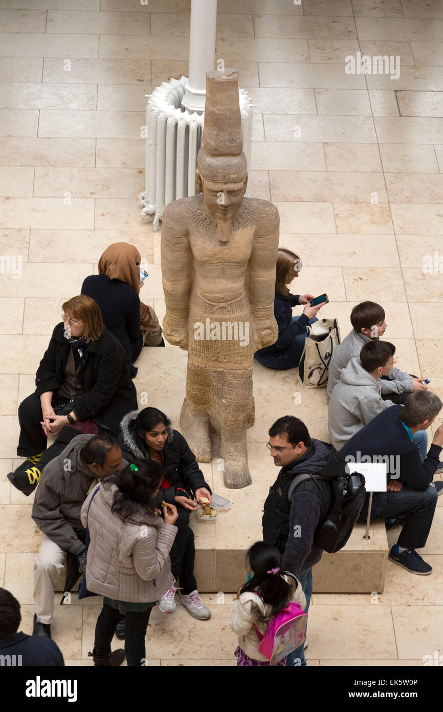 National Museum Of Scotland. Main Hall With People Sat Around Statue. Stock Photo