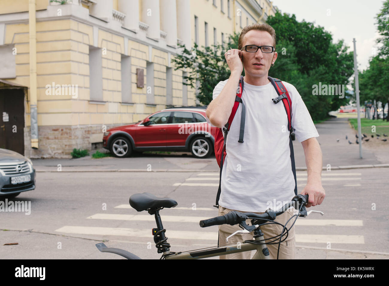 man in choosing the way in the unknown city Stock Photo
