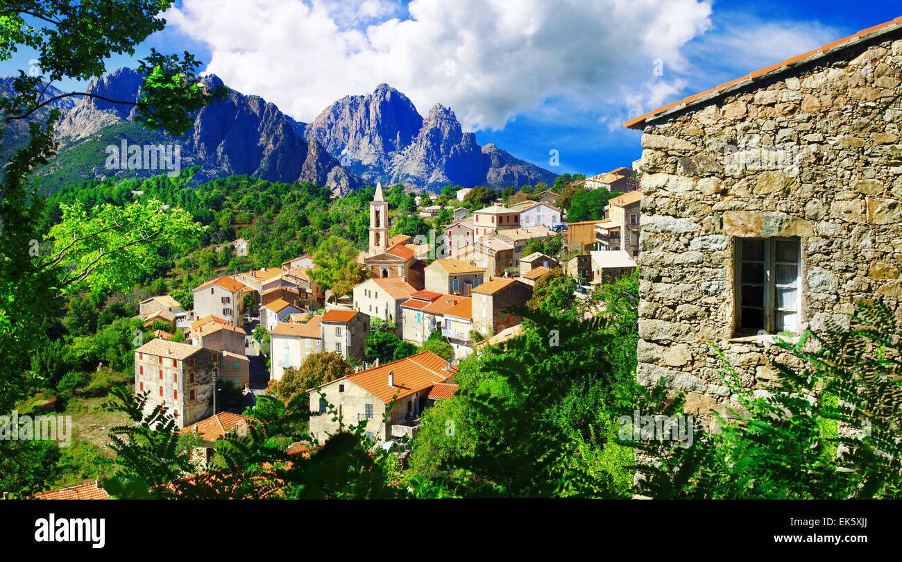 beautiful mountain village Evisa in Corsica island, France Stock Photo