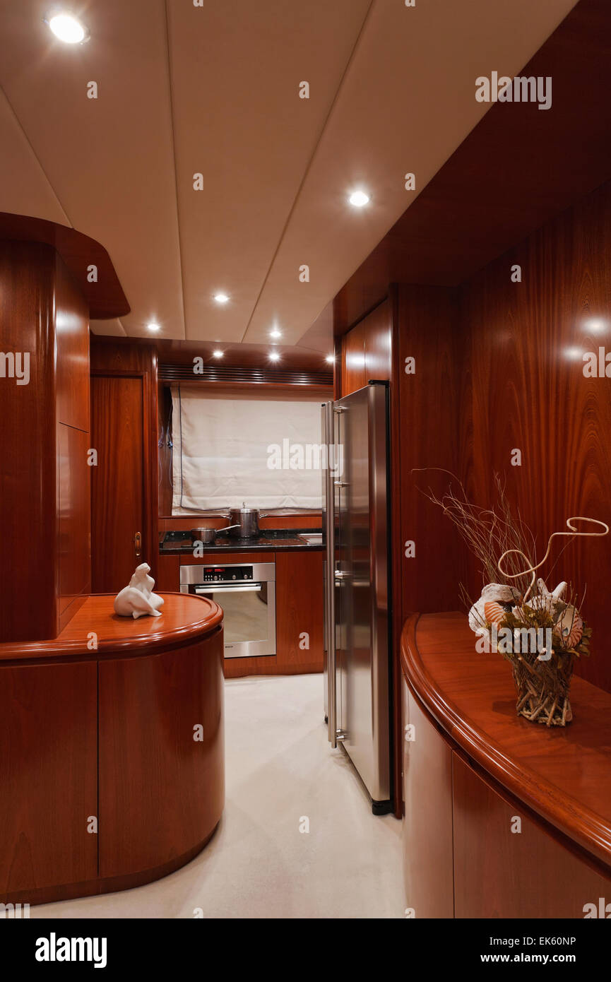 Italy, Tuscany, Viareggio, Tecnomar Nadara 26 luxury yacht, kitchen