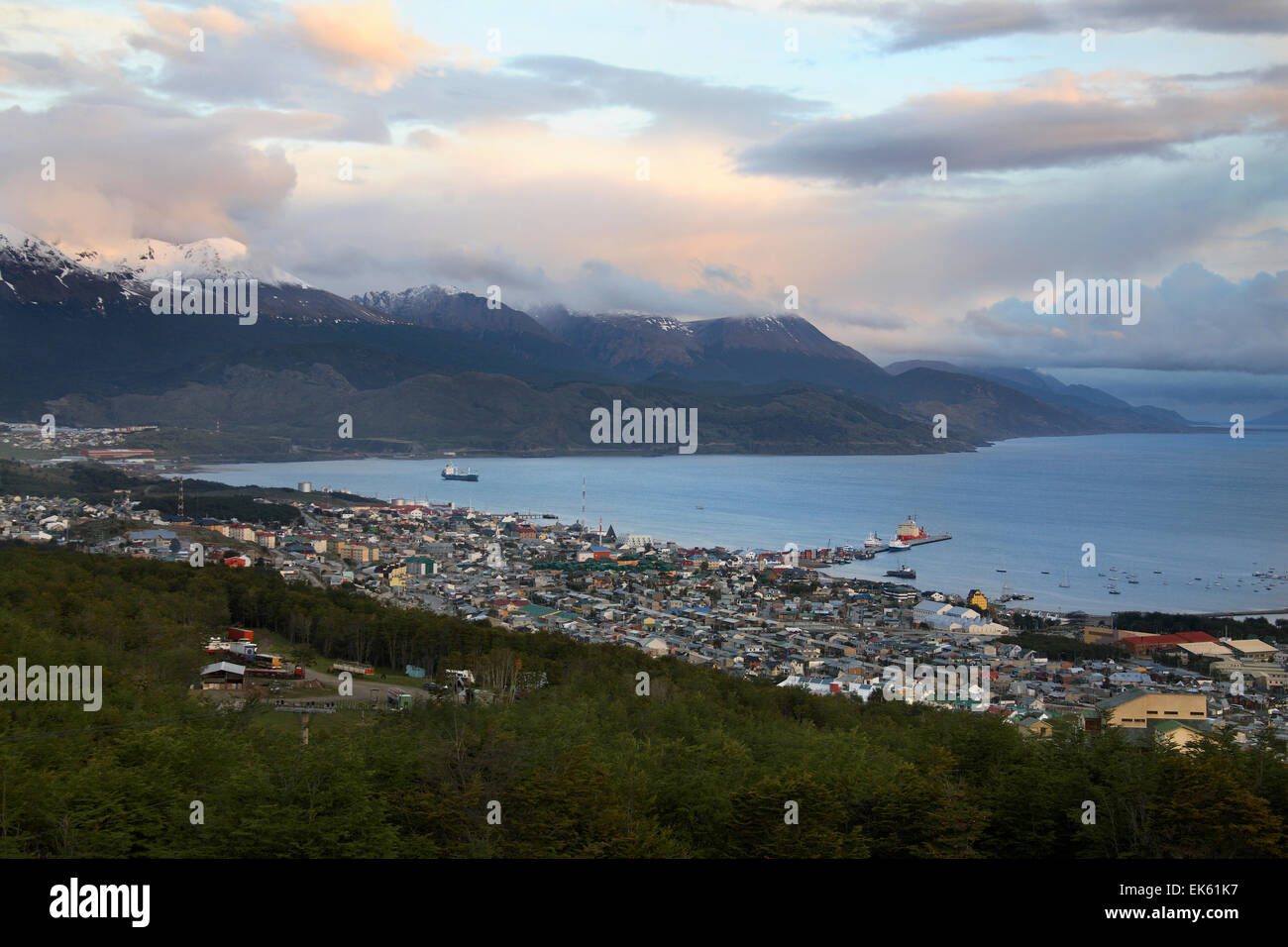 Ushuaia - the capital of Tierra del Fuego in the Antartida e Islas del Atlantico Sur Province of Argentina. It is commonly regar Stock Photo
