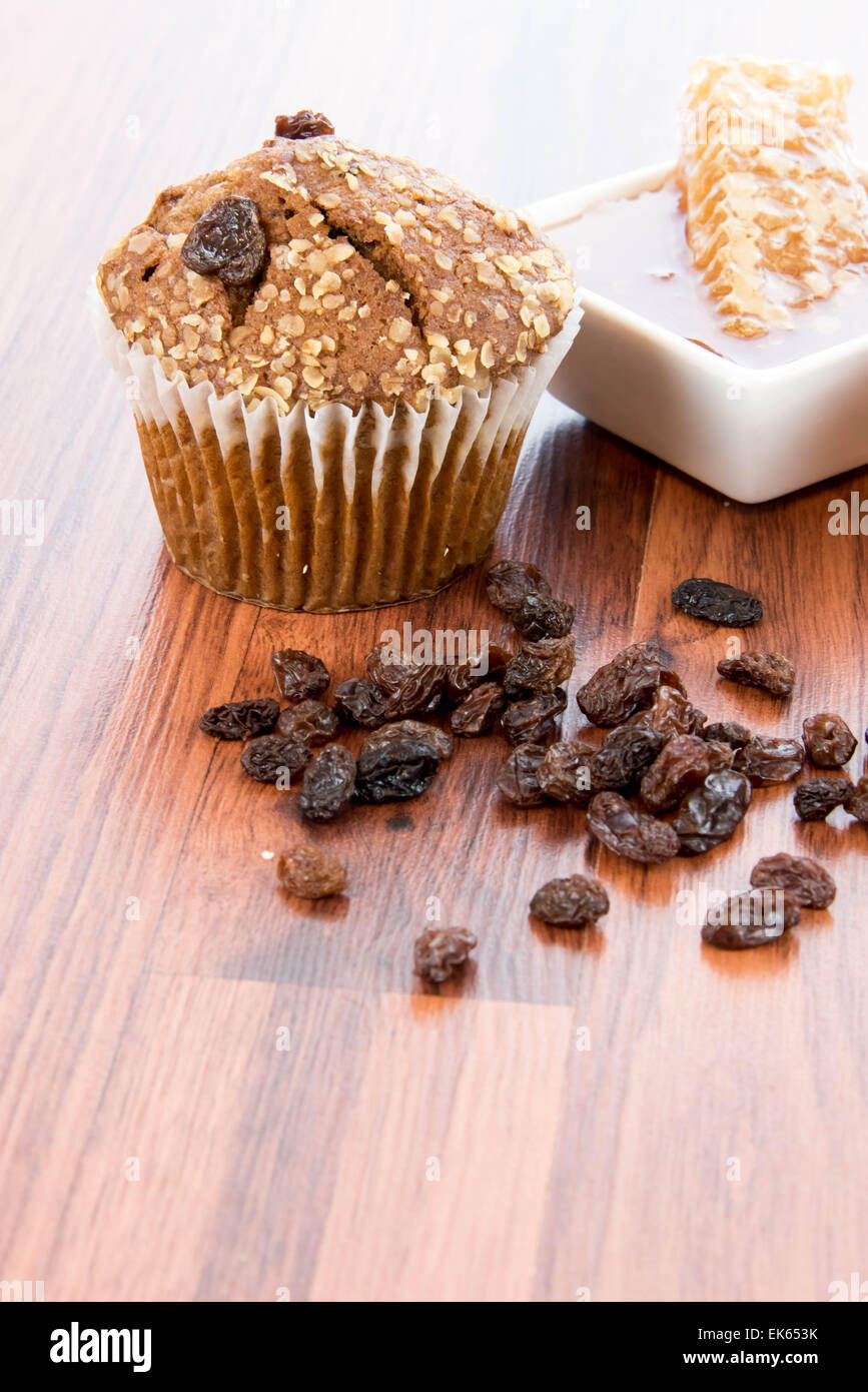 Fresh made honey raisin bran muffins Stock Photo