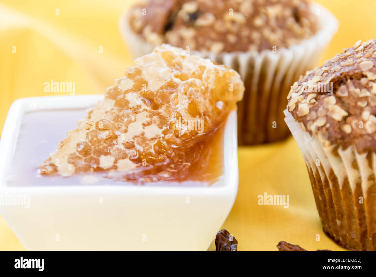 Fresh made honey raisin bran muffins Stock Photo