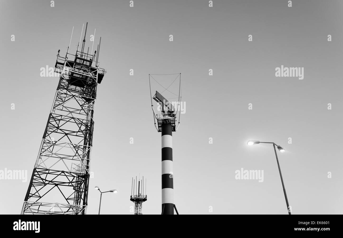 Airport control tower sunset Black and White Stock Photos & Images - Alamy