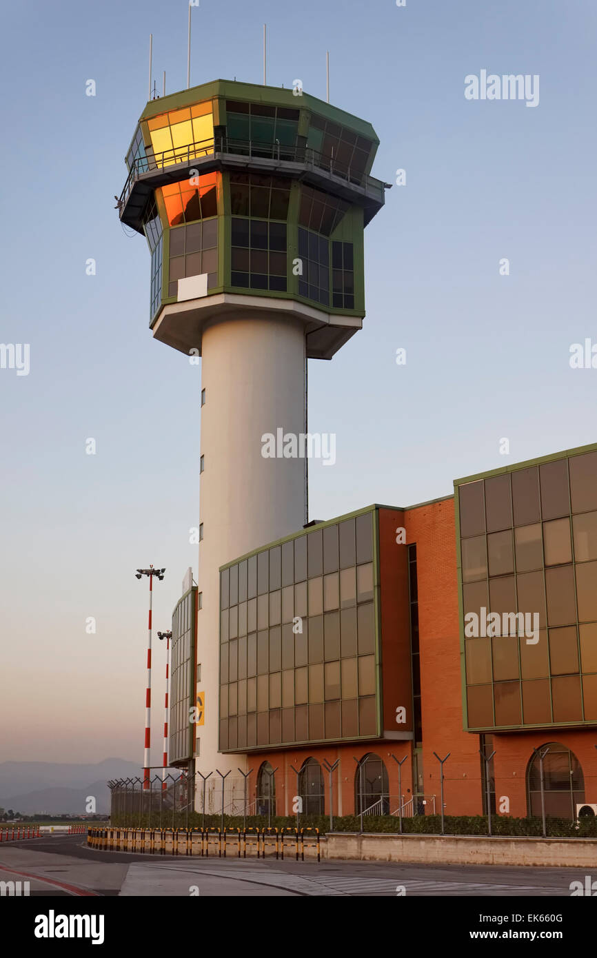 Italy, Napoli International Airport, flight control tower Stock Photo