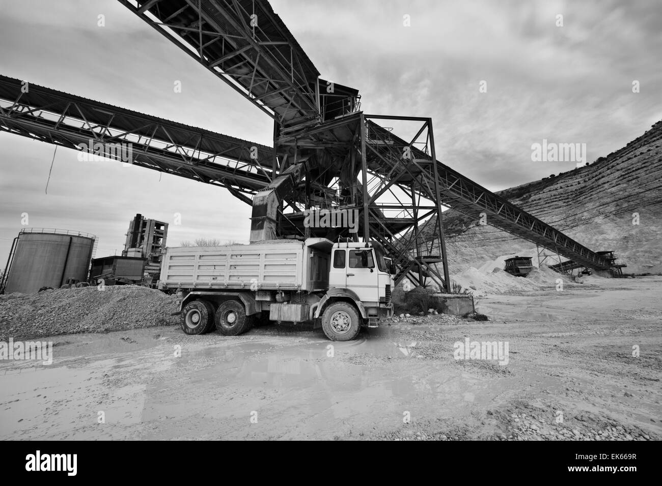 Italy, Maddaloni (Naples), cement factory, truck loading stones Stock Photo