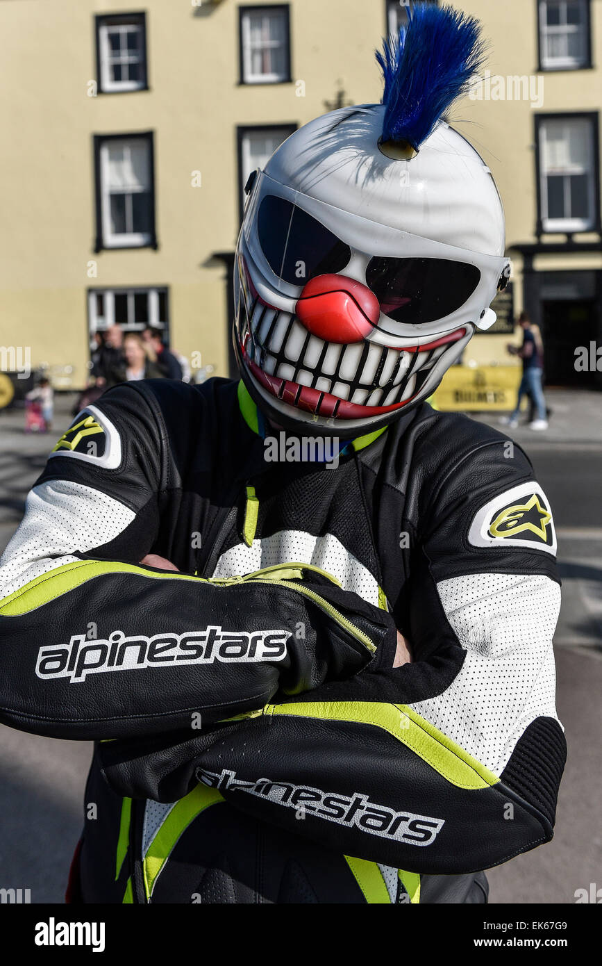 Danny and his decorated helmet at the Southend Shakedown. Stock Photo