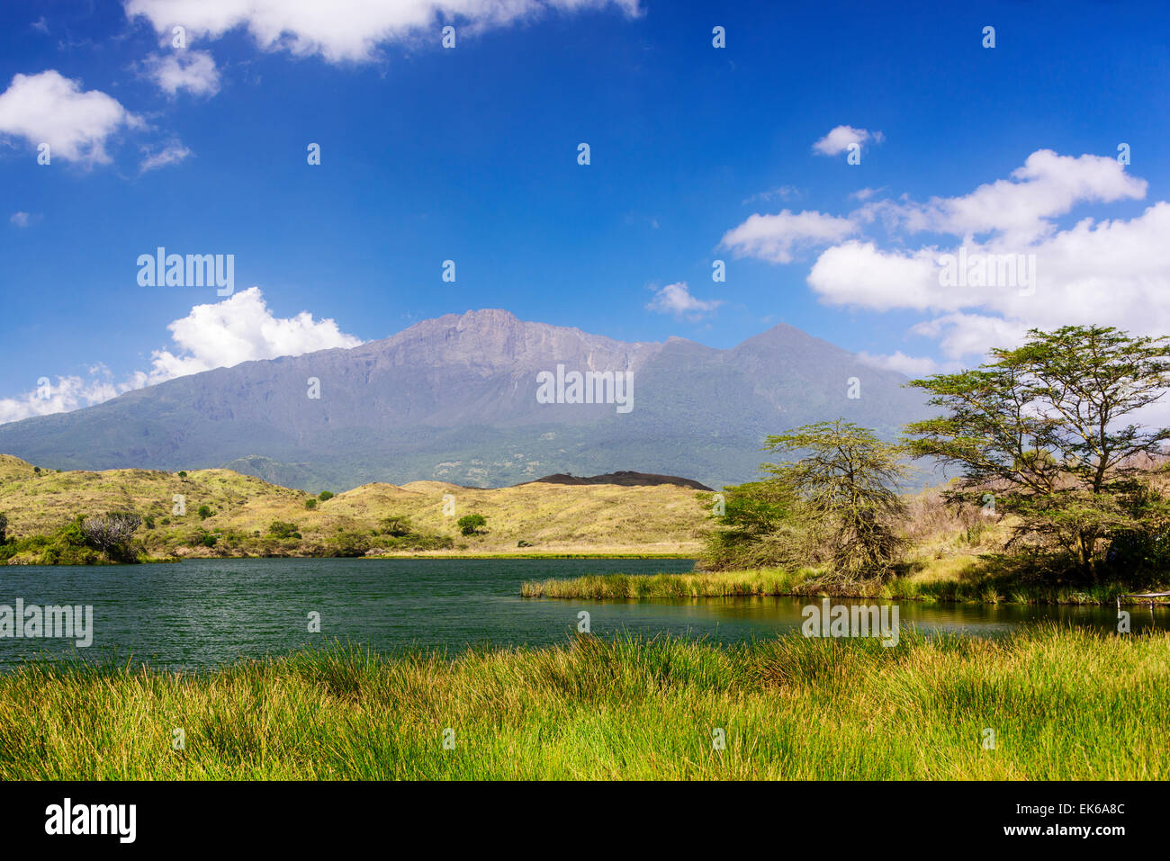 Volcano Mount Meru from Momela Lake in Arusha National Park, Arusha