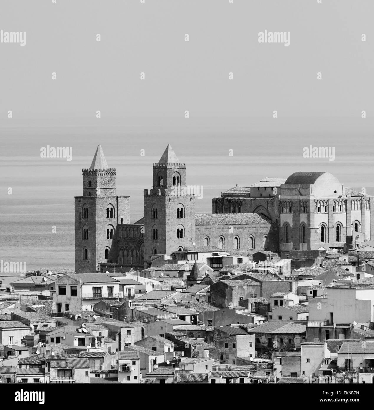 Italy, Sicily, Cefalu', view of the town and the Cathedral (Duomo) Stock Photo