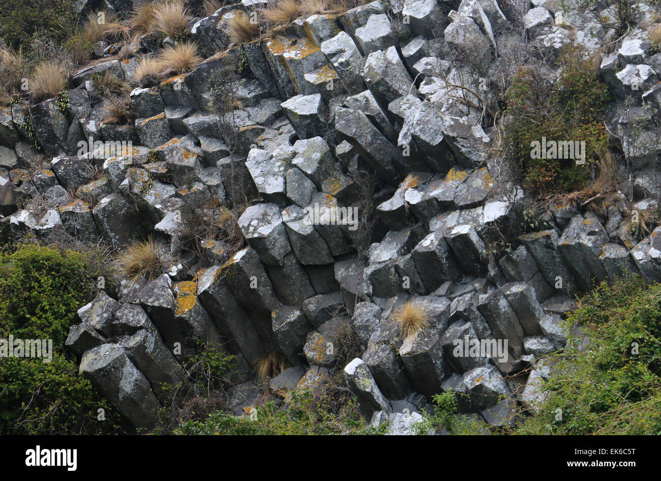 columnar basalt The Pyramids Lava rock formations Otago Peninsula Dunedin South Island New Zealand Stock Photo