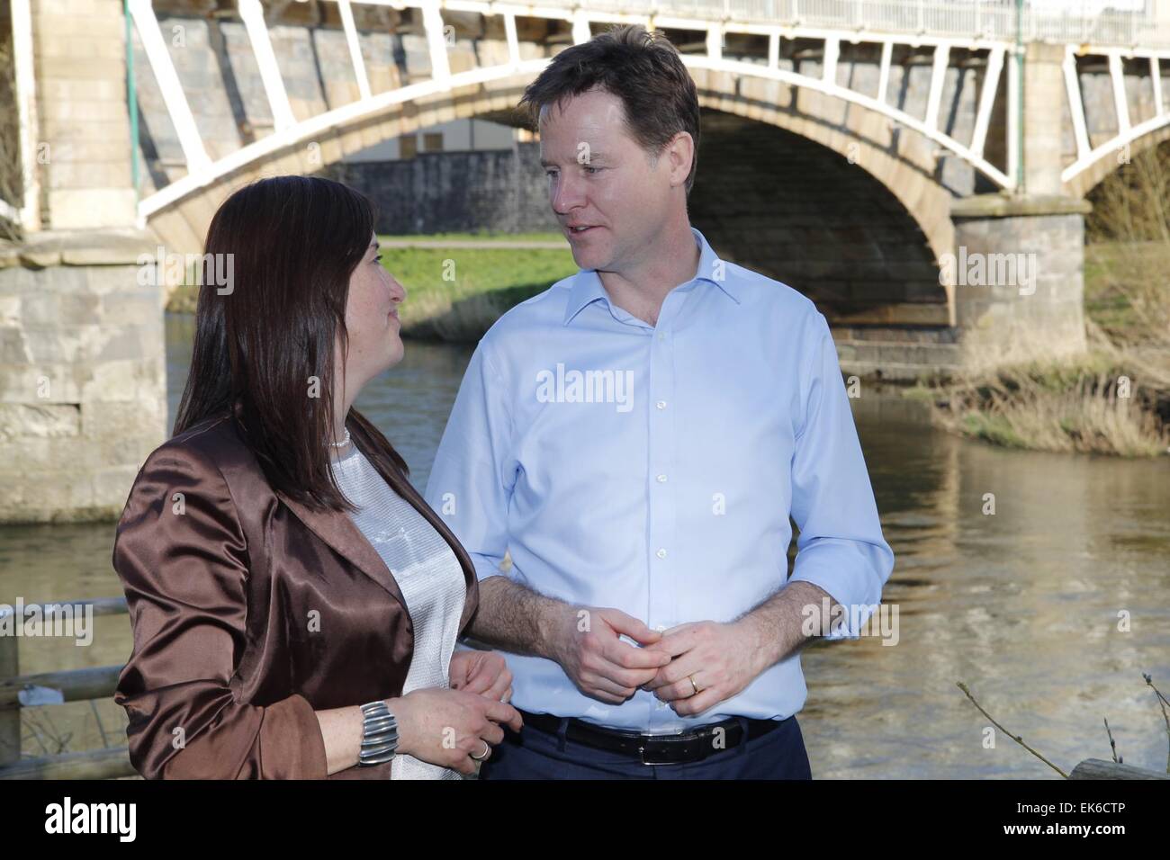 Newtown, UK. 7th April, 2015. Deputy Prime Minister & Leader of the Lib Dems, Nick Clegg, during his visit to Newtown in the Montgomeryshire Constituency as a part of his campaign for votes in the forthcoming General Election, UK. Credit:  Jon Freeman/Alamy Live News Stock Photo