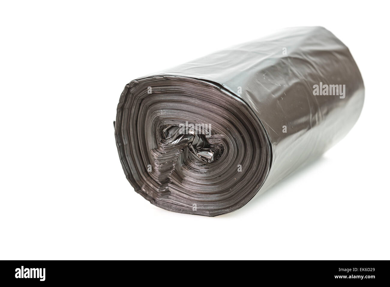 Roll of black garbage bag isolated on white background Stock Photo