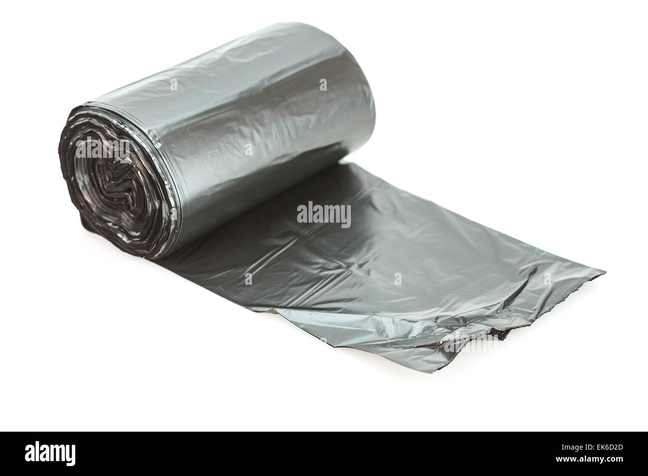 Roll of black garbage bag isolated on white background Stock Photo