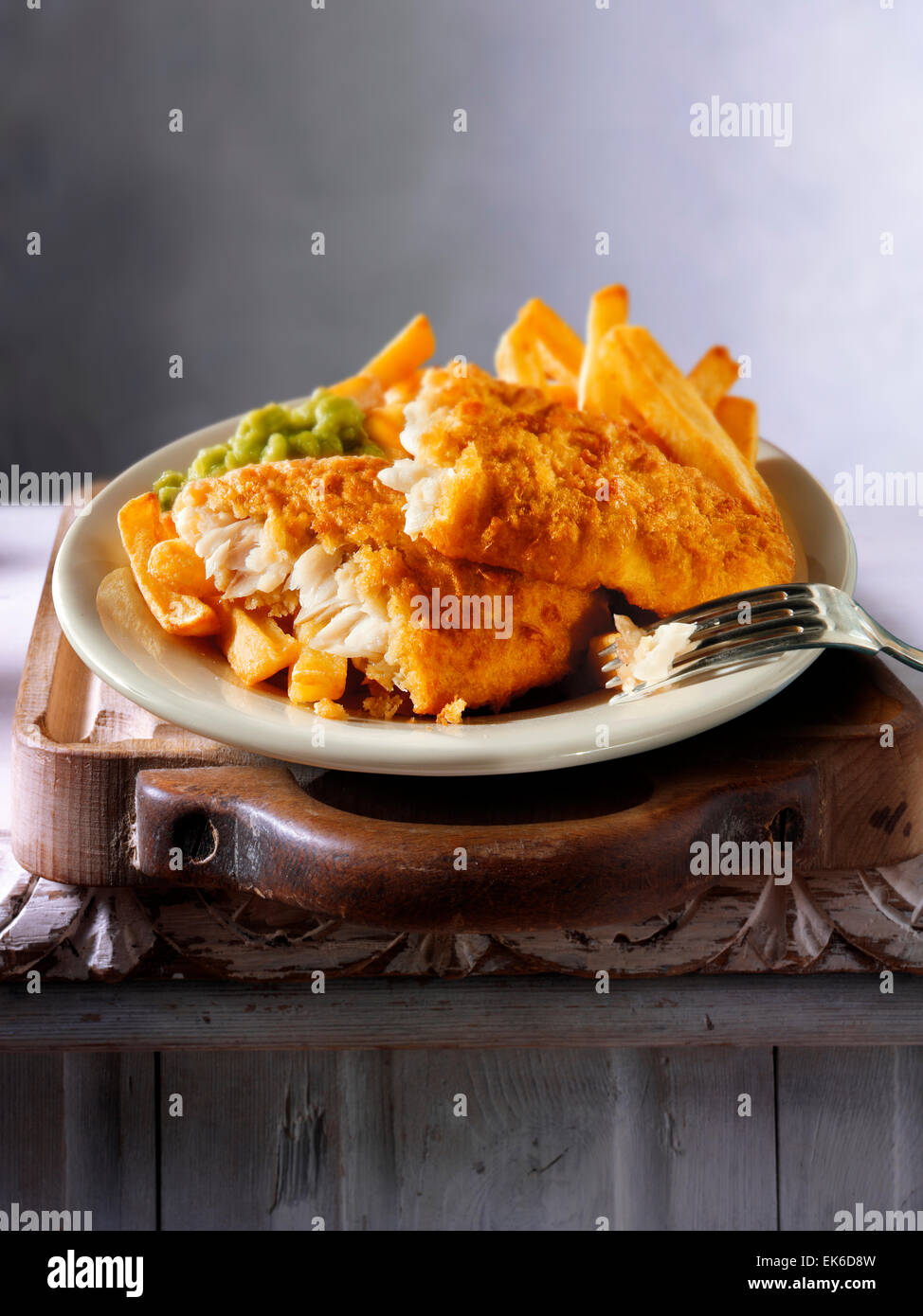 Traditional British battered fish and chips Stock Photo