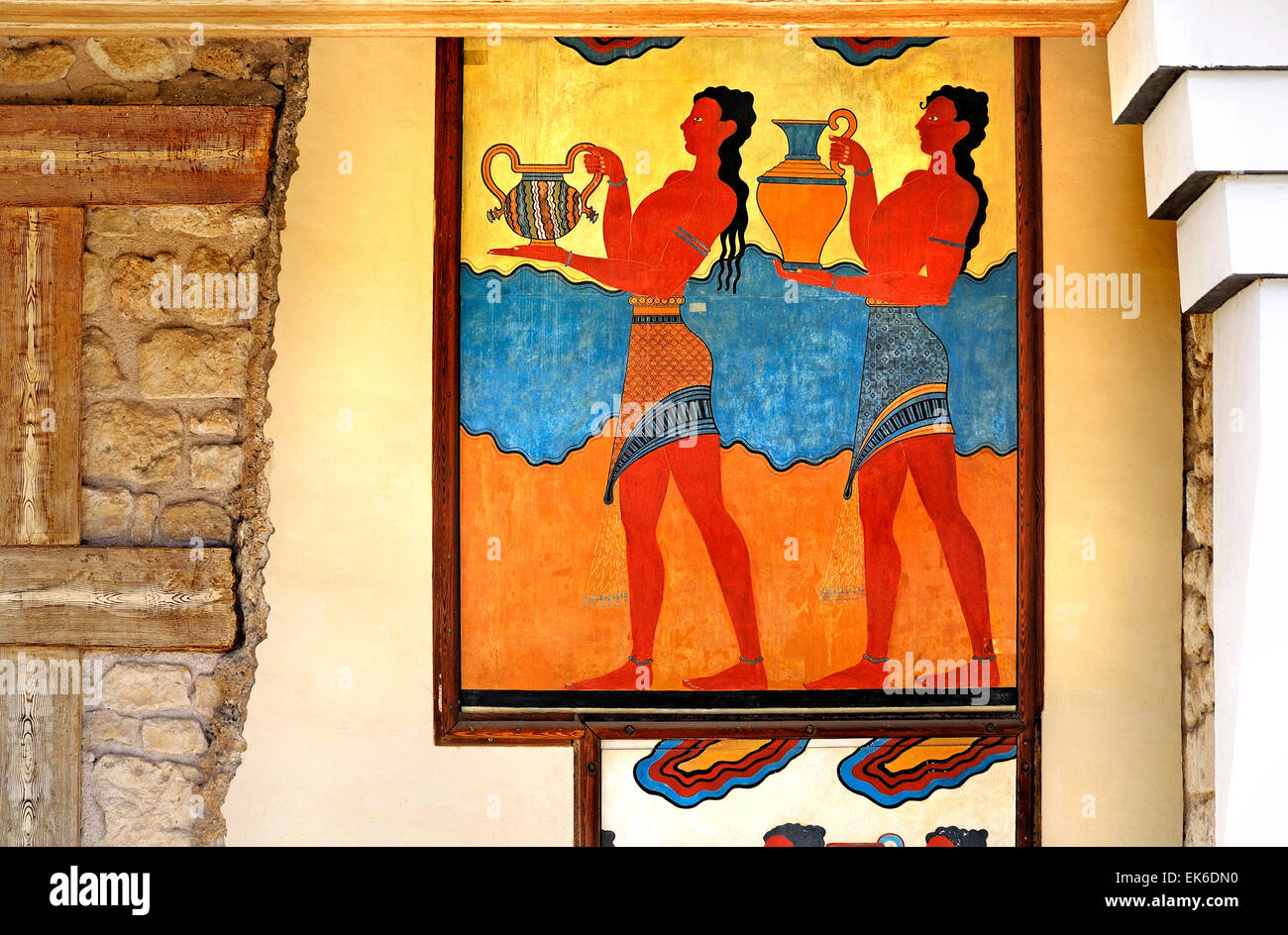 Knossos, Crete, Greece. Minoan Archaeological Site. Procession Fresco (replica) Stock Photo
