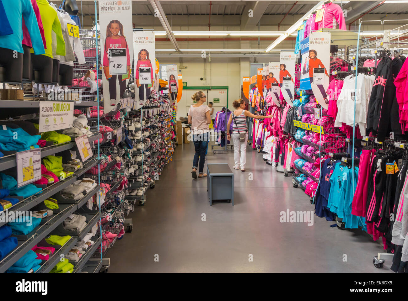 Shopping for children's clothes in the Decathlon store, Malaga, Spain. Stock Photo