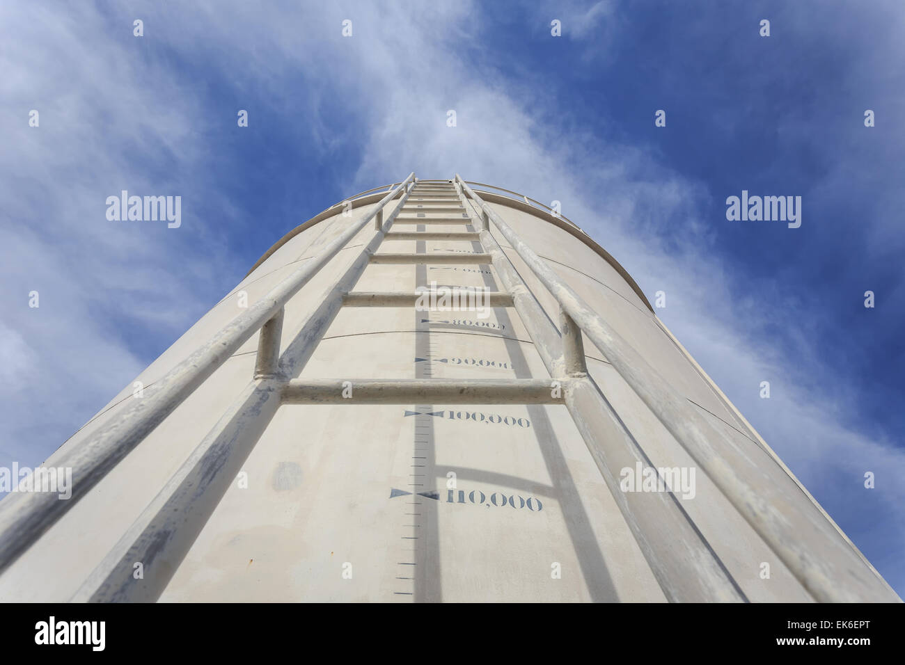 Close up High steel ladder on big water tank Stock Photo