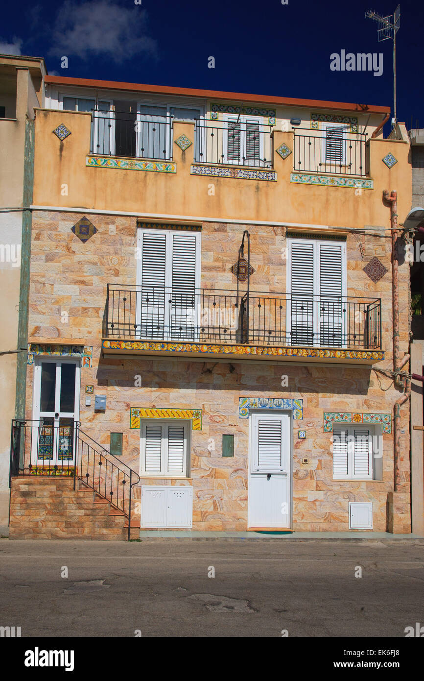 A house in Sciacca, southern Sicily, decorated with ceramic tiles, the
