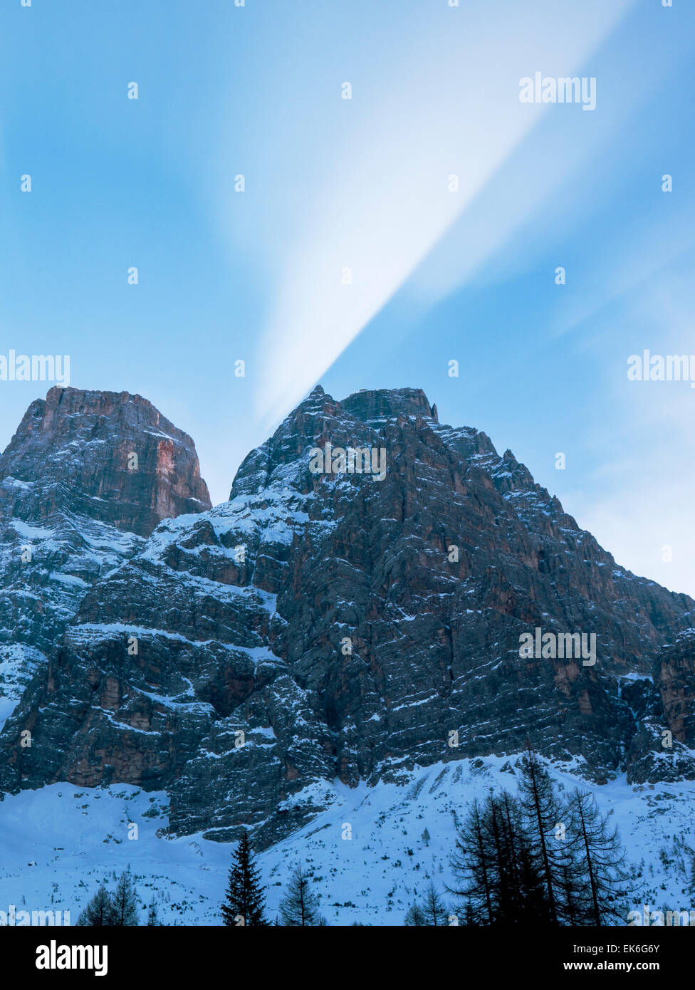 Early morning light over Montepelmo Mountain in the Alps, Dolomite Mountains, northern Italy Stock Photo