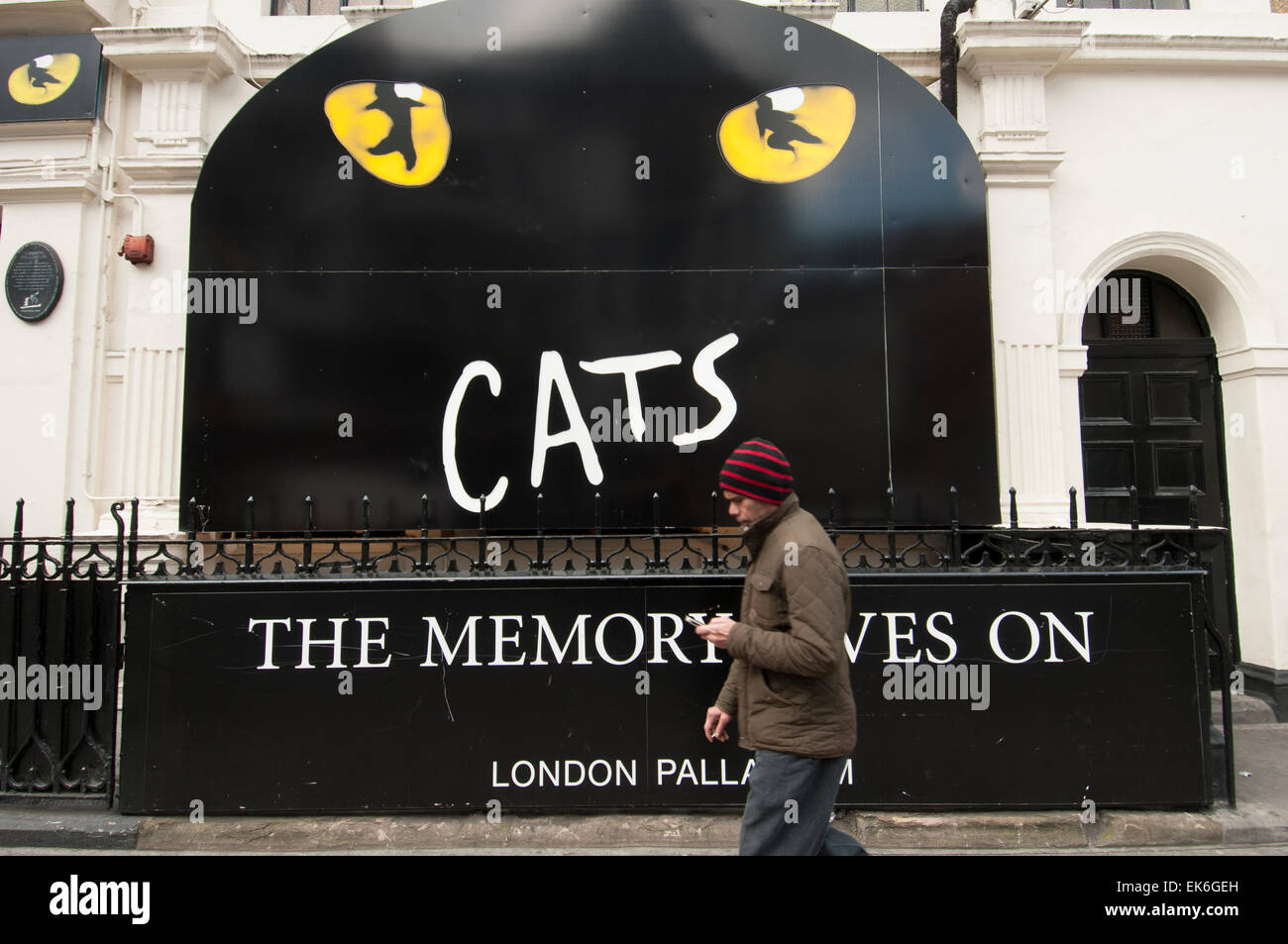 Sign for Cats the musical outside the London Palladium theatre. Stock Photo
