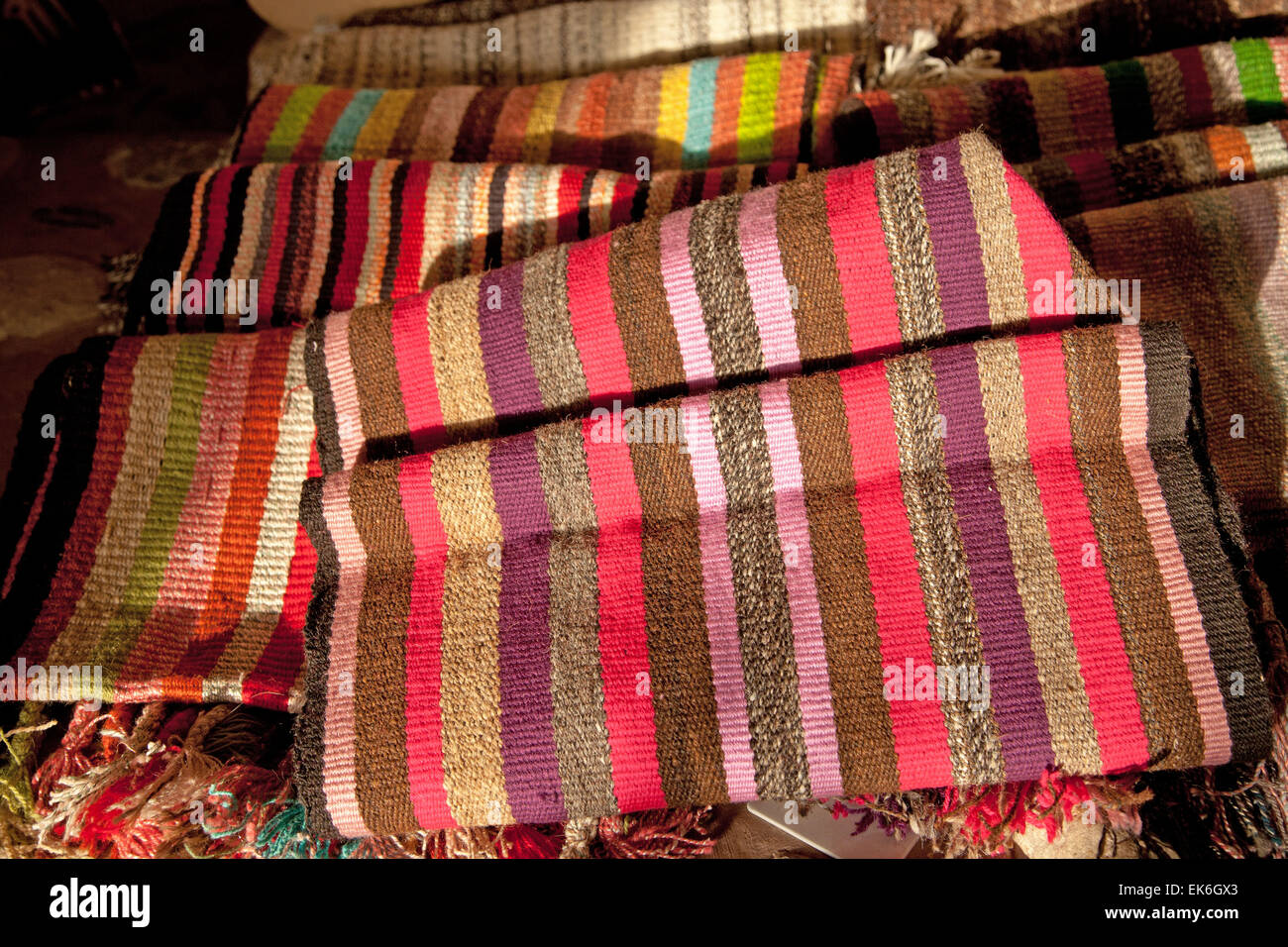 Woven textiles from Oman.  Traditional weaving 'sidu' was from goat's and sheep wool Stock Photo