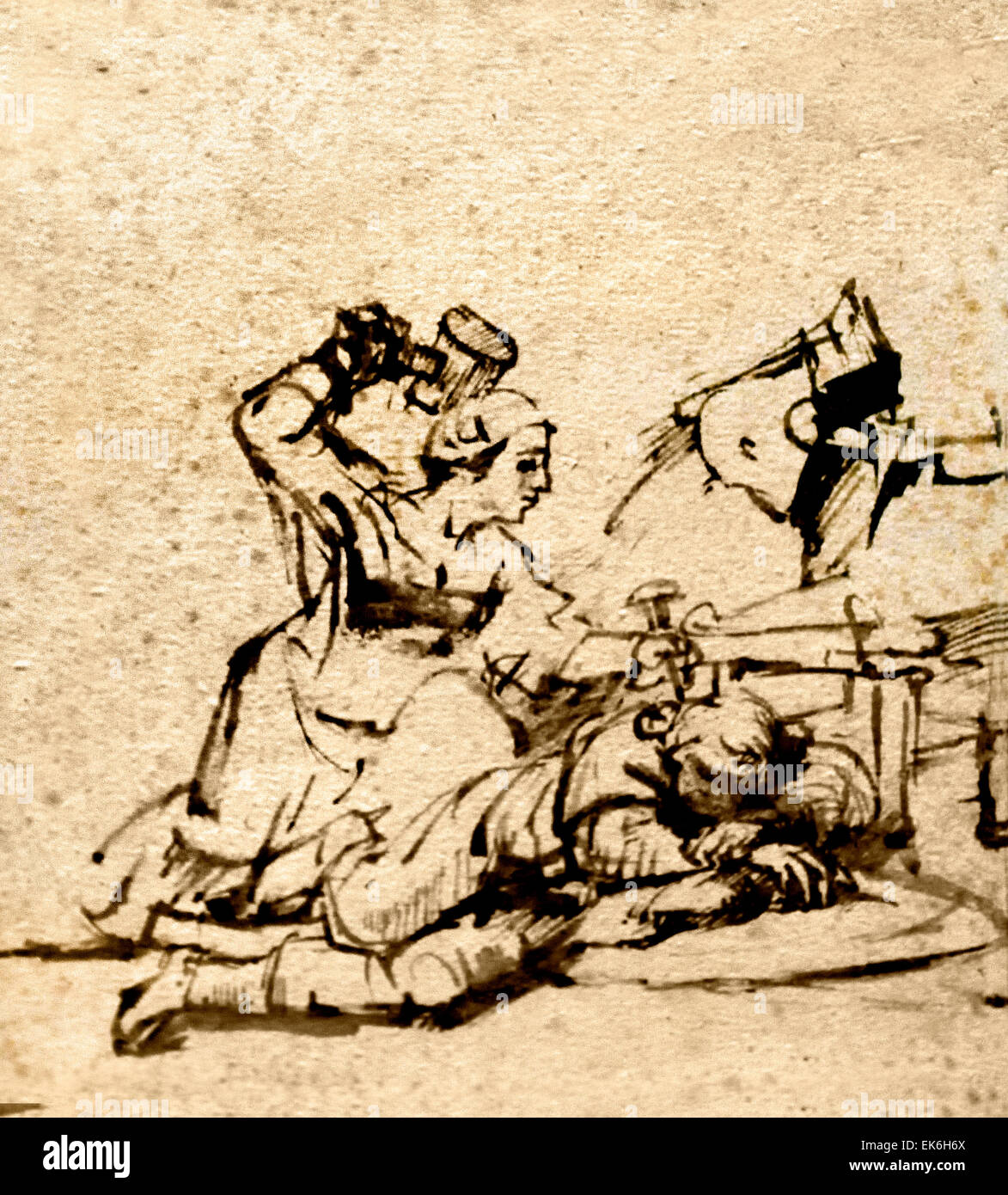 Jael Killing Sisera 1657 Rembrandt Harmenszoon van Rijn1606–1669 Dutch Netherlands ( pen and brown ink )