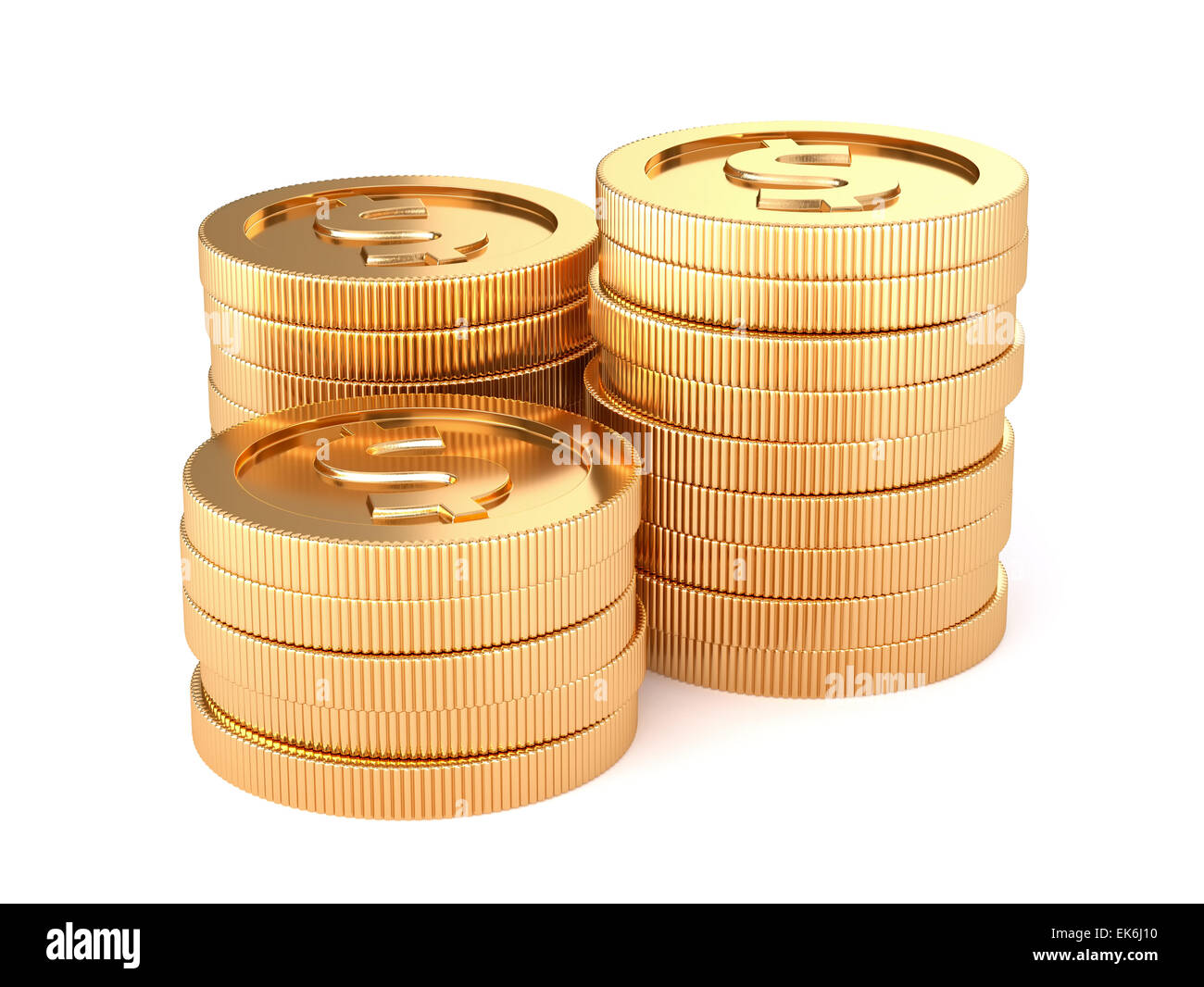 3d rendering stacks of golden coins isolated on a white background ...