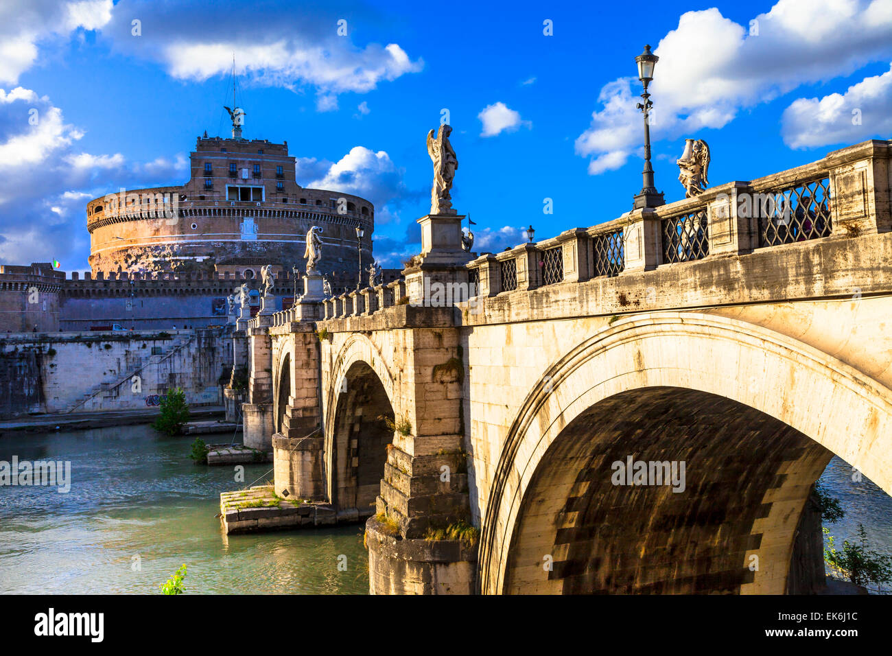 Panorama of Bridge and Castle S 'Antangelo,Rome,Italy. Stock Photo