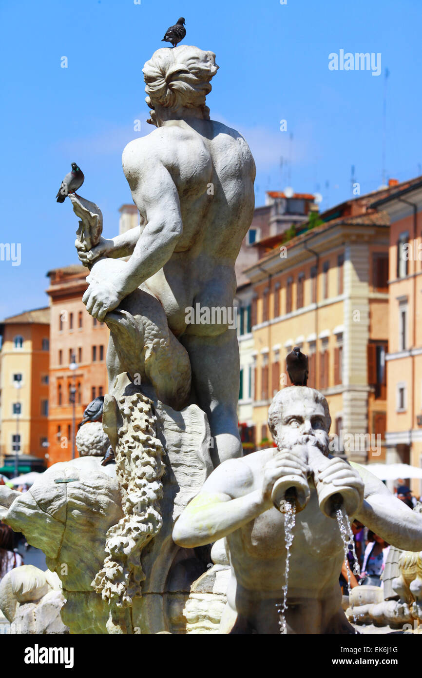 Famous Fountaine Of Bernini In Piazza Navona,Rome,Italy. Stock Photo
