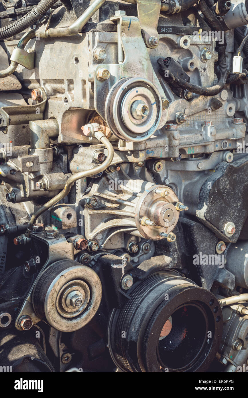 Close up Car engine part which accident Stock Photo - Alamy
