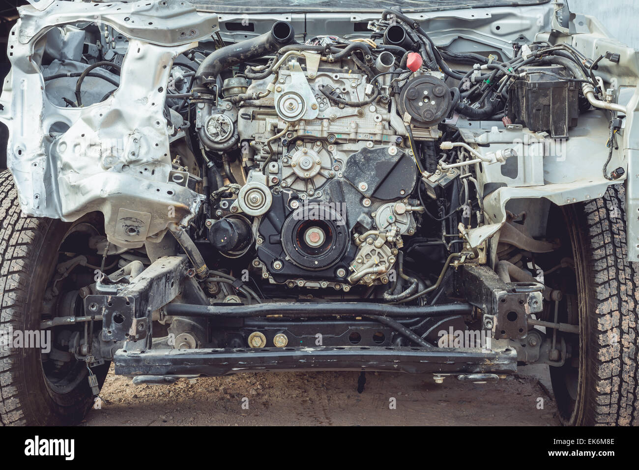 Close up Car engine part which accident Stock Photo - Alamy