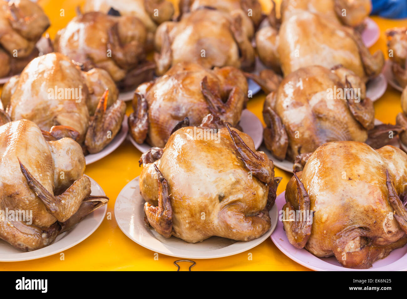 Boiled chicken for Chinese New Year in market, Thailand Stock Photo