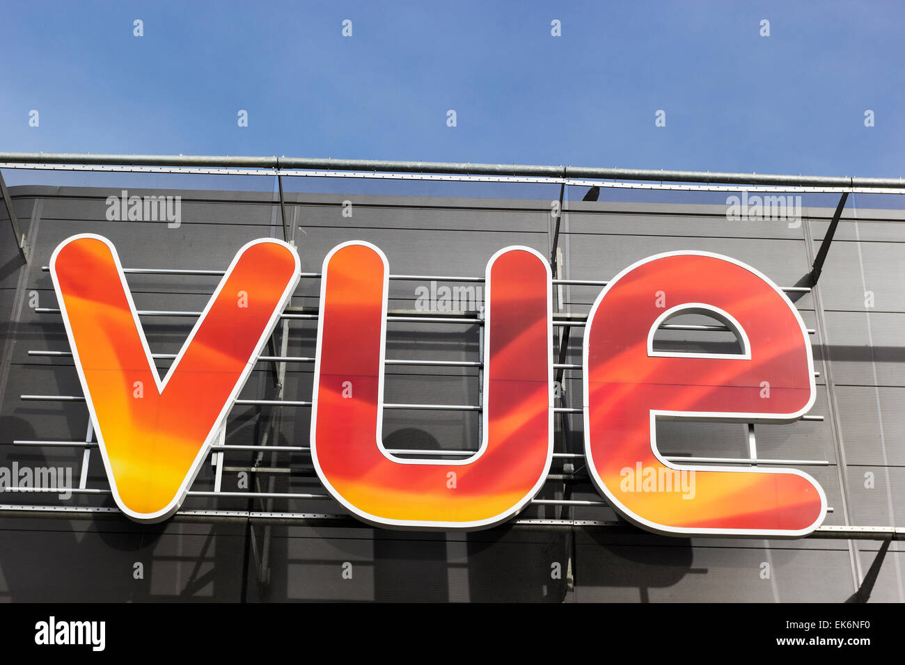 Sign on VUE cinema complex at Cramlington in Northumberland Stock Photo