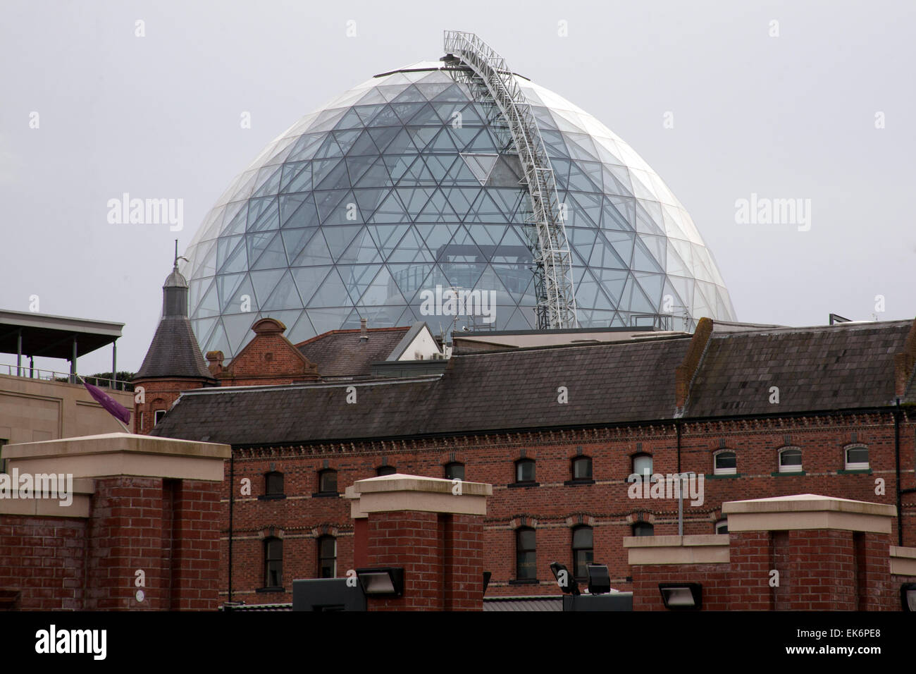 The glass dome of Victoria Square Shopping centre behind Laganside Courts, Northern Ireland Stock Photo