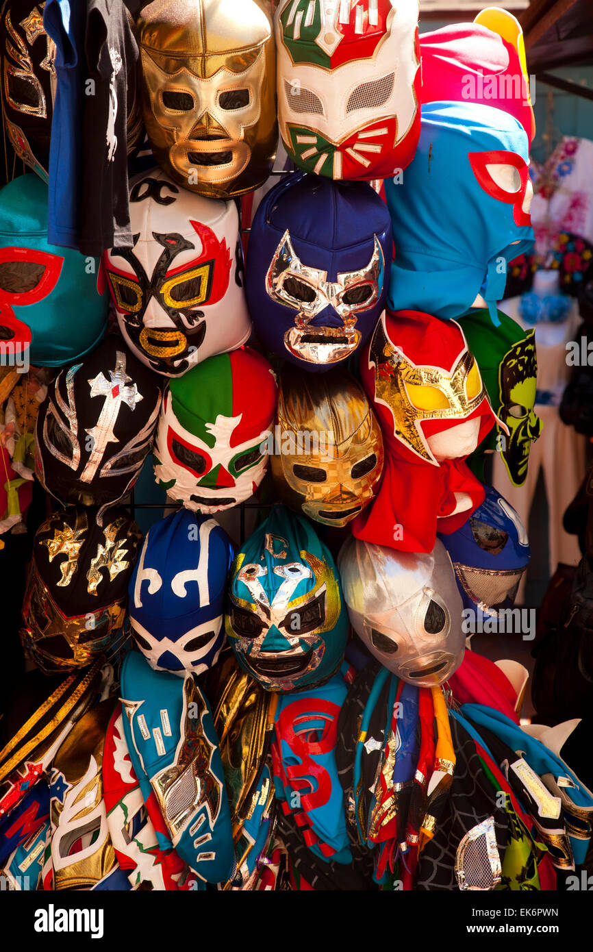 Mexican wrestling - Lucha Libre -  masks, Blessing of the Animals, Olvera Street, Los Angeles, California Stock Photo